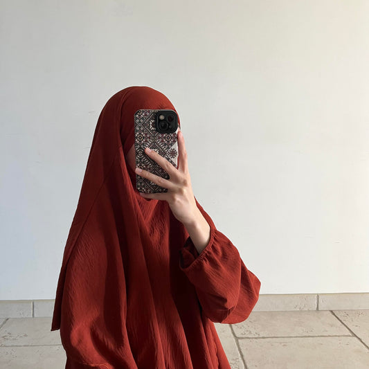 Ensemble en jazz  abaya + khimar court Rouille