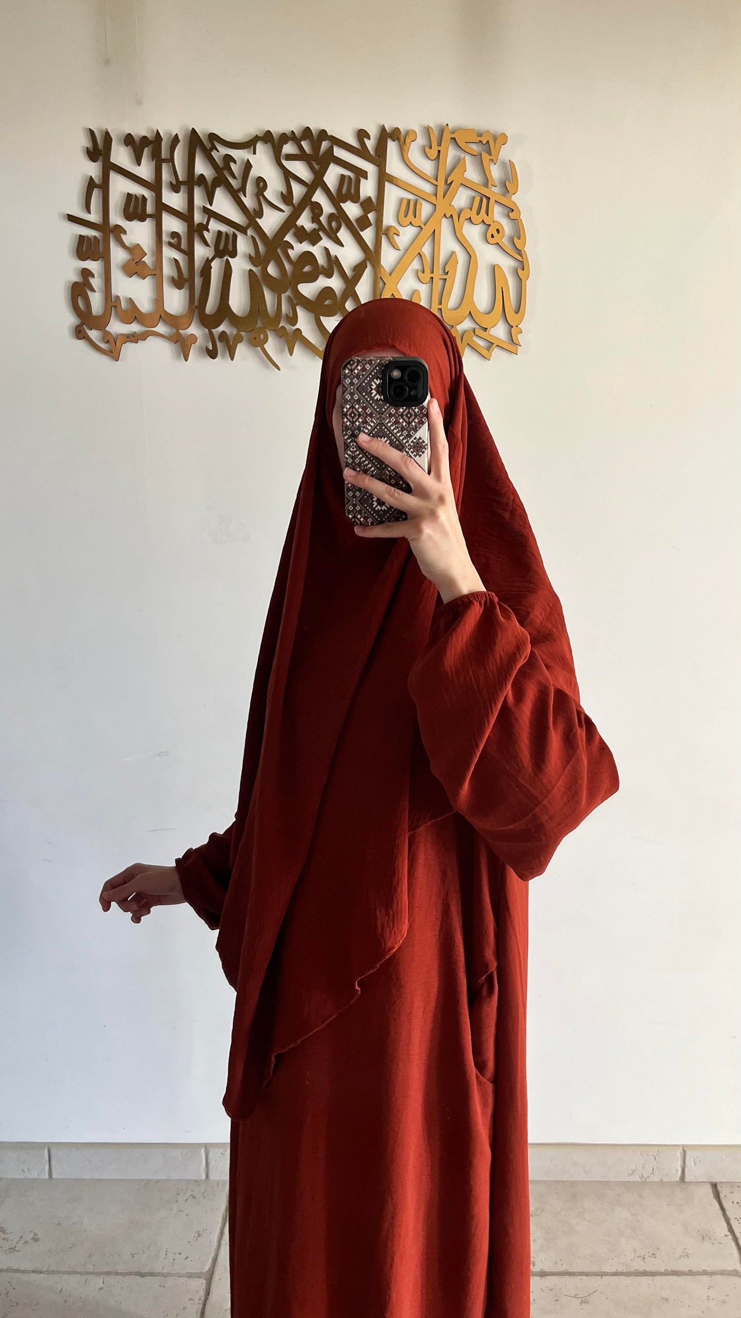 Ensemble en jazz  abaya + khimar court Rouille