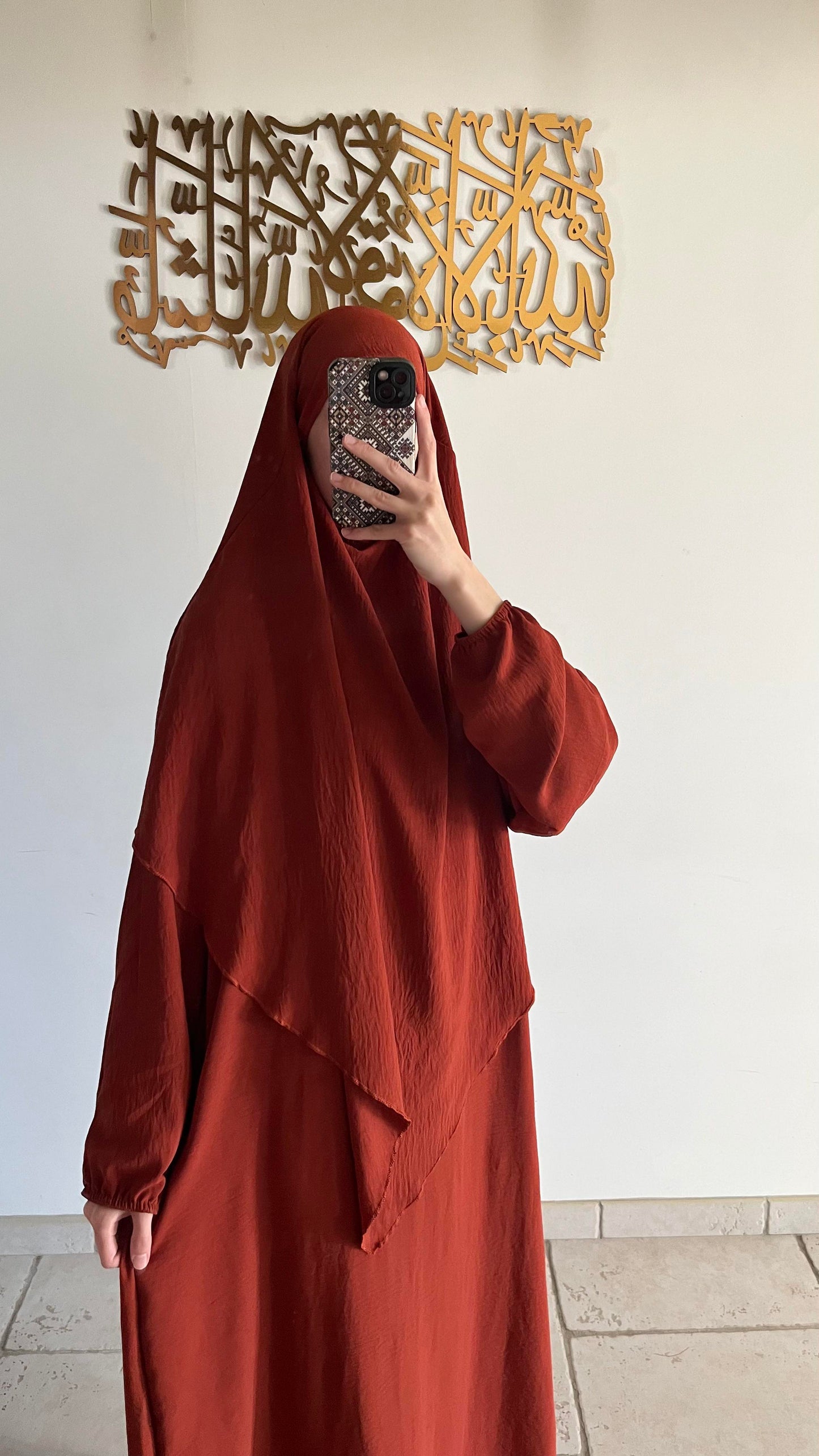 Ensemble en jazz  abaya + khimar court Rouille