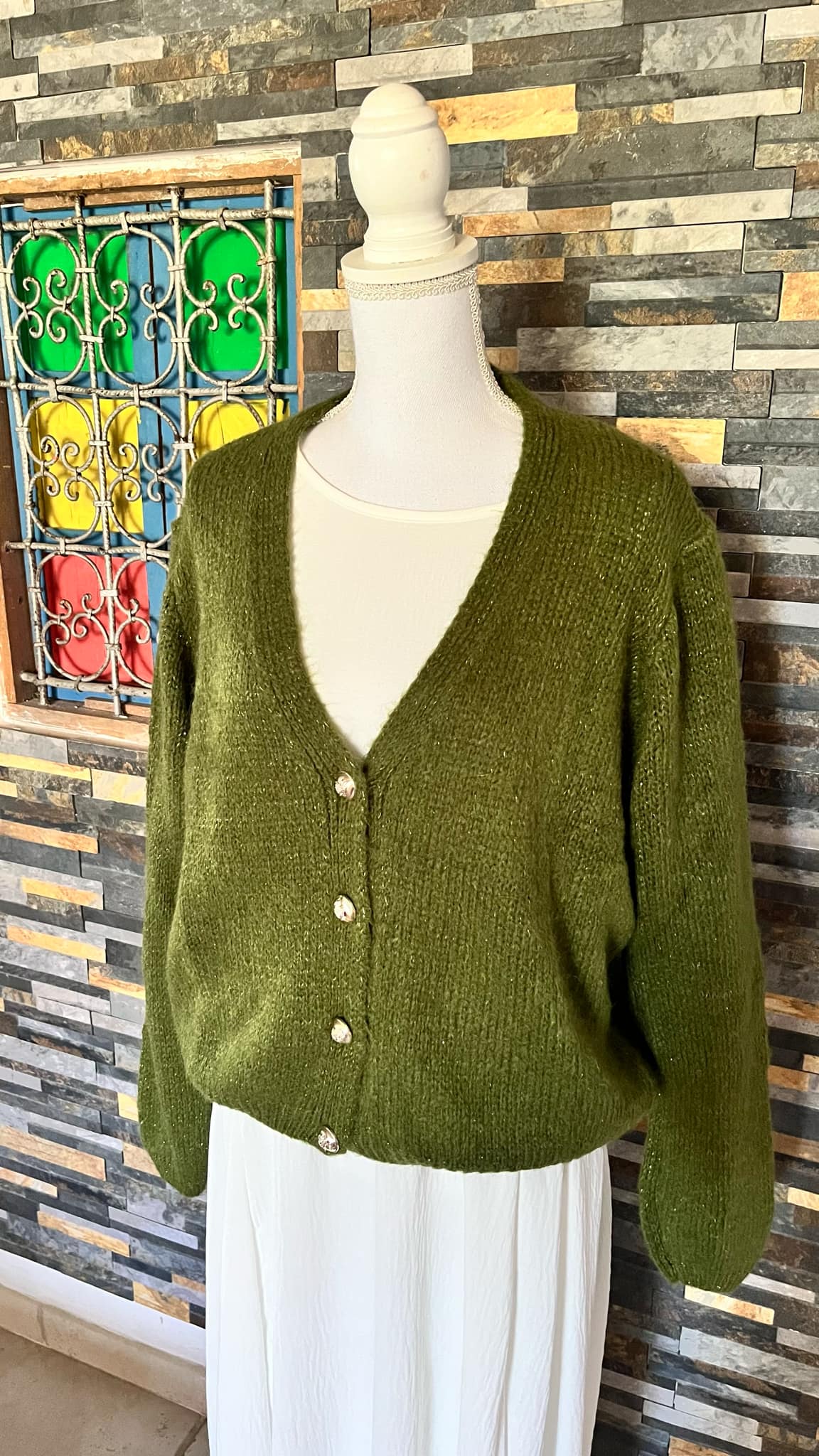 Gilet en maille vert olive