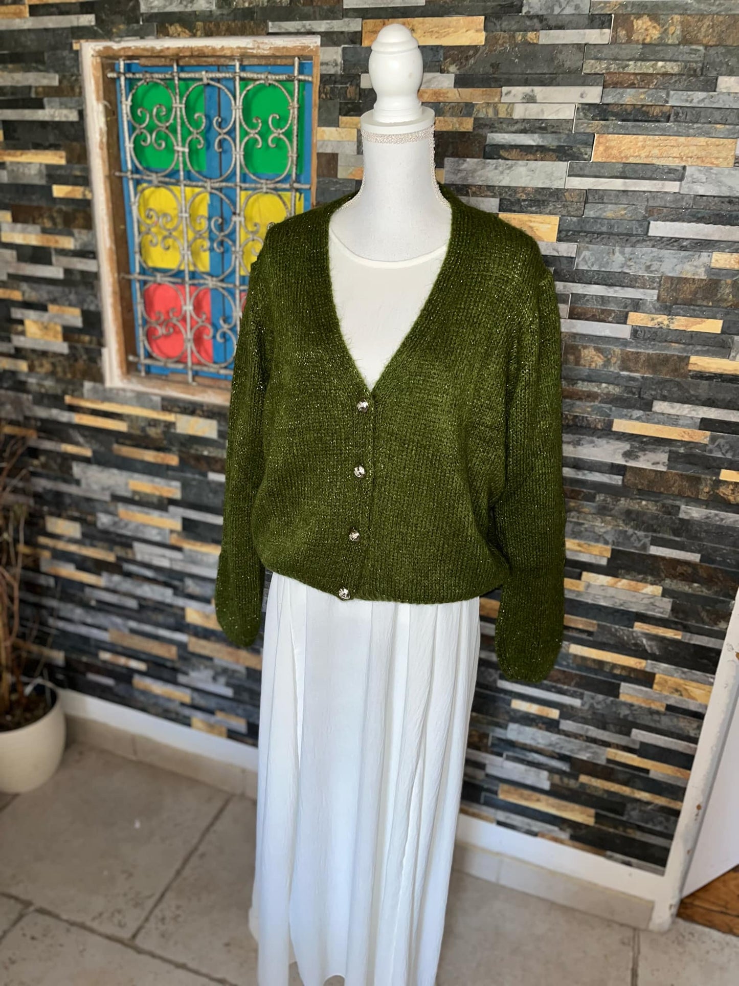 Gilet en maille vert olive